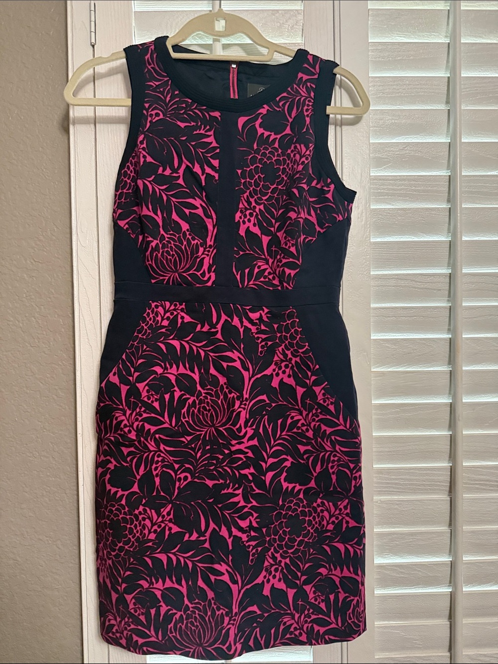 Adrianna Papell Black & Hot Pink Floral Sheath Dress